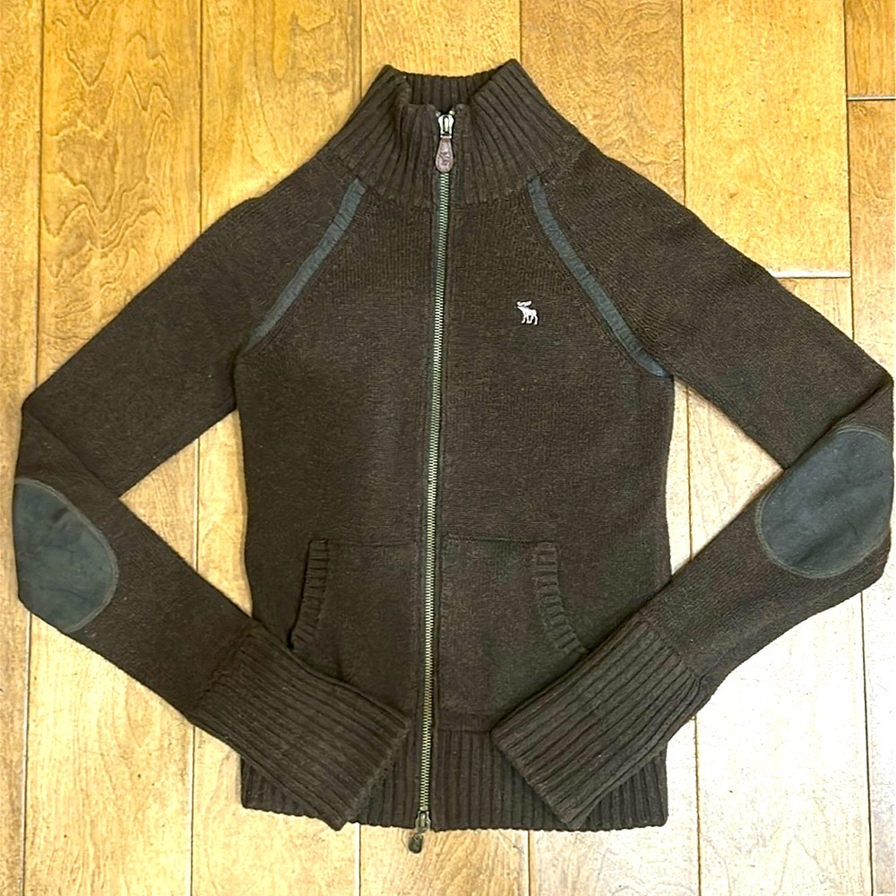 🫎A&F Brown Zip-Up Sweater Small Y2K Vintage